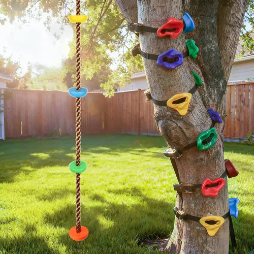 Miniatura 9 de 12 soportes de escalada de árboles ninja y cuerda de escalada de 6.56 pies para niños, kit de escalada de árboles para entrenamiento de carrera