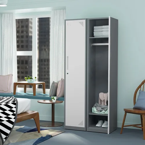 Miniatura 2 de Armario de metal para el hogar, vestidor, armarios de almacenamiento de acero de 71 pulgadas para empleados, armario con cerradura con 1 puerta Gris