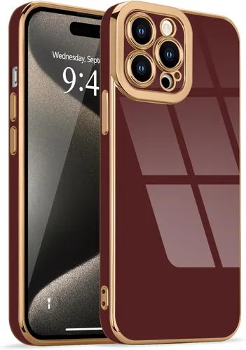 Miniatura 115 de Lafunda Diseñada para iPhone 13 Pro, fundas lujosas con chapado lindo para mujeres y niñas, elegante borde dorado, a prueba de golpes, TPU con funda