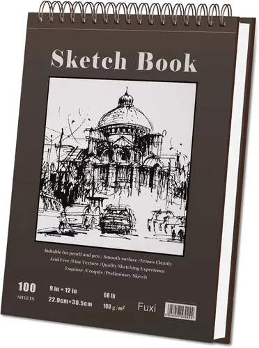 Miniatura 9 de Cuaderno de bocetos de 9 x 12 pulgadas, bloc de bocetos con espiral superior, paquete de 1 bloc de 100 hojas (68 libras/3.53 oz/m² - 100 g/m2)
