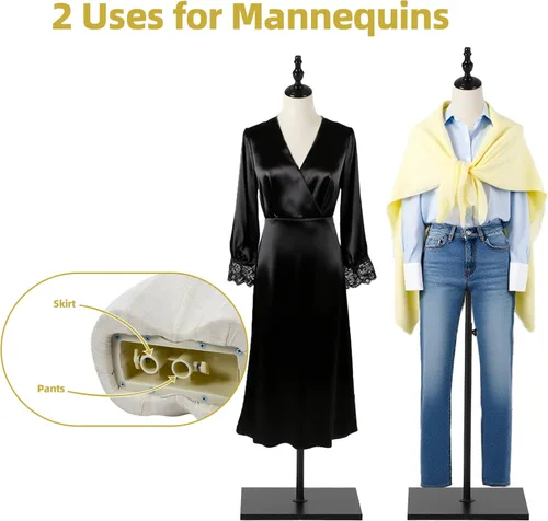 Miniatura 6 de Maniquí femenino, para colgar pantalones y faldas, maniquí de vestido con soporte, torso ajustable en altura para exhibición de ropa y joyería