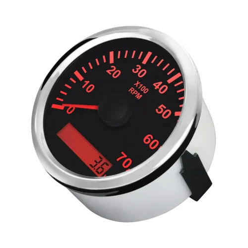 Miniatura 3 de ELING Tacómetro universal con medidor de horas 7000RPM 3 3/8" 12V 24V con retroiluminación Negro y acero inoxidable.
