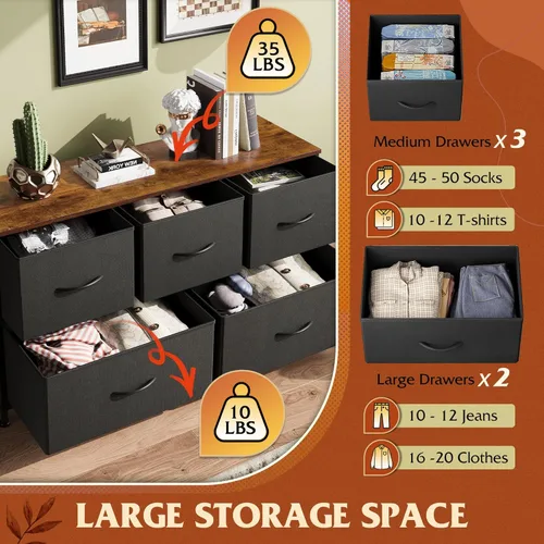 Miniatura 5 de WLIVE - Cómoda para dormitorio con 5 cajones, cómoda ancha de tela, organizador de almacenamiento con cajones de tela para armario, sala de estar