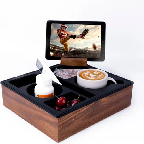 Miniatura 9 de Bandeja portavasos, silicona de grado alimenticio suave de madera de acacia para cama, asiento de automóvil, organizador de playa, impermeable, Negro