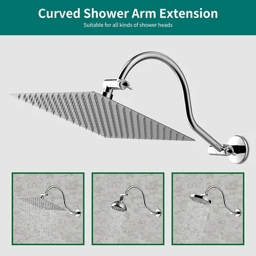 Miniatura 4 de Brazo de extensión de cabezal de ducha curvado ajustable de latón macizo de 16 pulgadas, extensor de brazo de ducha flexible de altura y ángulo