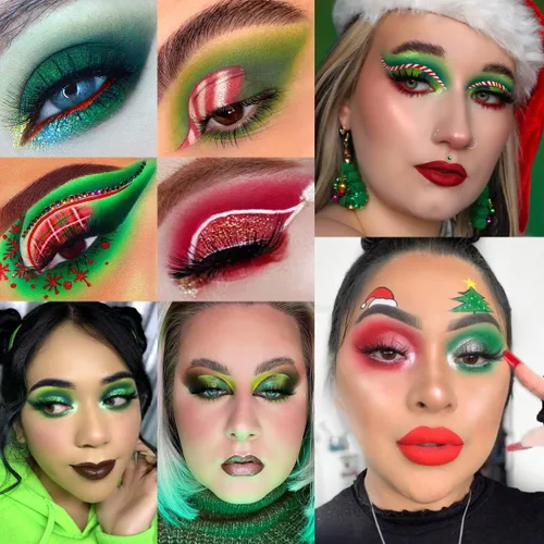 Miniatura 2 de Paleta de sombras de ojos verdes de maquillaje de Navidad, paleta de sombras de ojos verde bosque cromado, sombra de ojos verde azulado, dorado