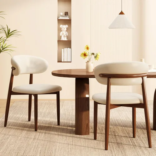 Miniatura 28 de Juego de 2 sillas de comedor para cocina, tapizadas, modernas, de cuero, original/beige