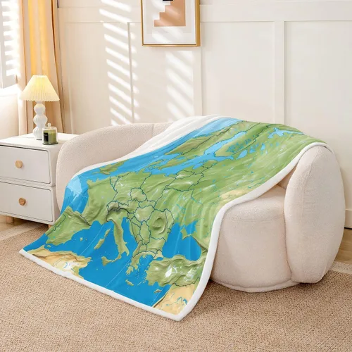 Miniatura 2 de Feelyou Manta Sherpa con mapa del mundo, de Europa continental, manta de vellón oceánico náutico y mar, manta de felpa geográfica mullida para sofá