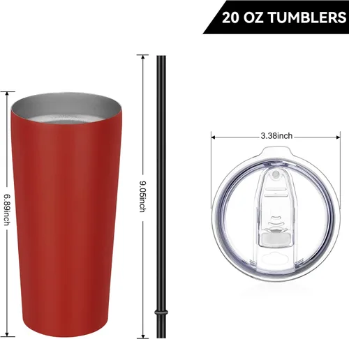 Miniatura 3 de VEGOND Vaso de 20oz a granel con tapa y pajita, vaso aislado al vacío de acero inoxidable de doble pared para café, viaje, paquete de 1 unidad, Rojo