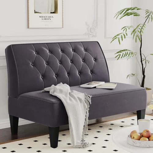 Miniatura 9 de annjoe Sofá de dos plazas acolchado con botones capitoné tapizado, sofá con respaldo abrochado, sofá banqueta para comedor, sala de estar