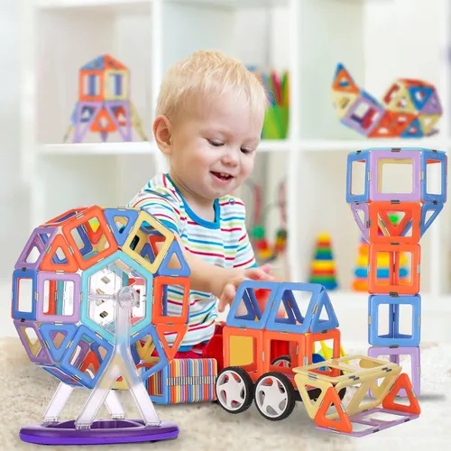 Miniatura 7 de MAGBLOCK Bloques magnéticos, azulejos magnéticos, juguetes educativos para niños y niñas de más de 3 años, juego de regalo de 120 piezas