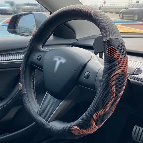 Miniatura 13 de PINCTROT Comfy Grip - Funda para volante para Tesla Model Y/3 2016-2025 2026 Standard/Highland/Juniper, forma de D de 14 pulgadas tamaño pequeño
