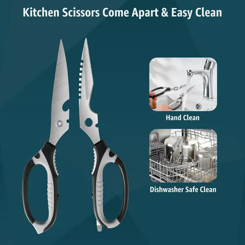 Miniatura 2 de BoFuYuan Tijeras de cocina, tijeras multiusos de 9 pulgadas, resistentes para cortar alimentos, desmontables, aptas para lavavajillas, hoja dentada