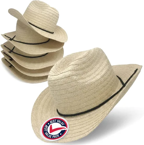 Miniatura 2 de Podzly Sombreros de vaquero de paja, paquete de 12 unidades, circunferencia de 24 pulgadas, estilo occidental para hombres y mujeres, sombreros