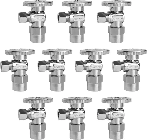 Miniatura 23 de Válvula de Parada Angular WiseWater 1/2" FNPT x 3/8" OD de Compresión, Válvula de Cierre de Inodoro de Cuarto de Vuelta de Latón Cromado para Baño