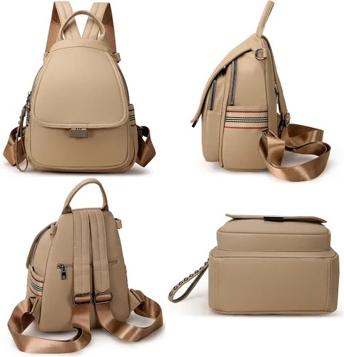 Miniatura 6 de VONCOSS Mini mochila de moda para mujer, mochila pequeña, multibolsillos, convertible, bolsa de hombro, Caqui, Mochilas Daypack