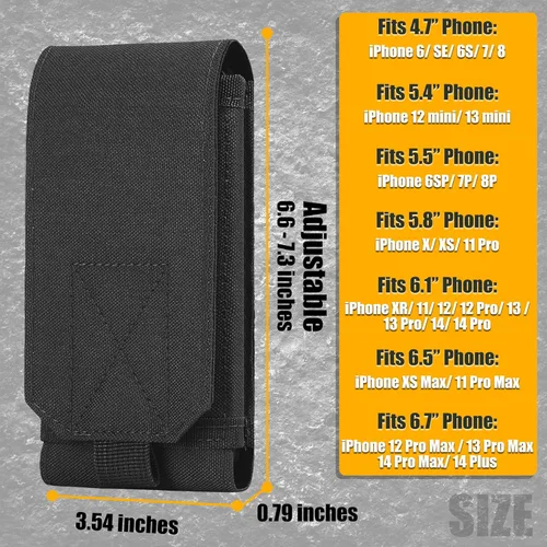 Miniatura 3 de Funda táctica Molle para teléfono, bolsa universal para cinturón para iPhone 17 Pro Max/17 Pro/17/16 Pro Max/15 Pro Max/14 Pro Max/13/12, Samsung