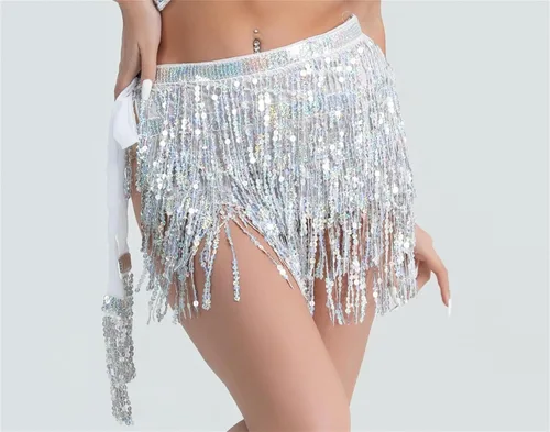 Miniatura 5 de ASAHEL Falda de lentejuelas Mardi Gras disfraz para mujeres y niñas, disfraz de vaquera espacial para rave, brillante danza del vientre