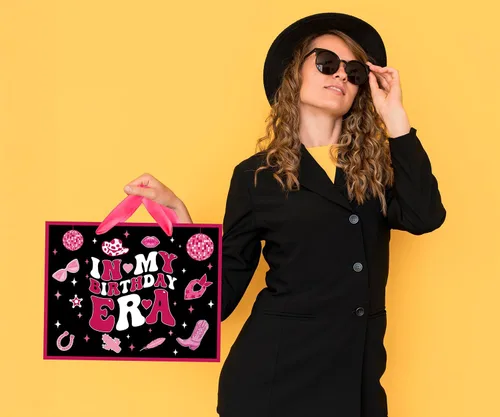 Miniatura 4 de JWSCYSY Bolsa de regalo de cumpleaños de 12.6 pulgadas con papel de seda y tarjeta para niñas y mujeres