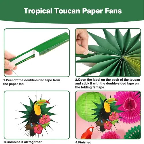 Miniatura 4 de Decoraciones de fiesta de pájaros tropicales, loros tucán, panal, hawaiano, verano, playa, Luau, suministros para colgar, decoraciones de fiesta