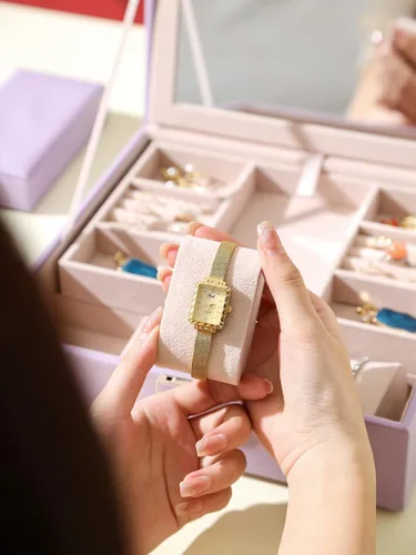 Miniatura 8 de AOSIFIEL Joyero con cerradura para organizador de joyas de viaje con espejo para mujeres, adolescentes y niños, estuche de joyería de escritorio