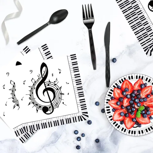 Miniatura 4 de Serve25 - Juego de vajilla de 175 piezas de notas musicales para fiestas, platos de papel, servilletas, tazas, cuchillos, tenedores, cucharas