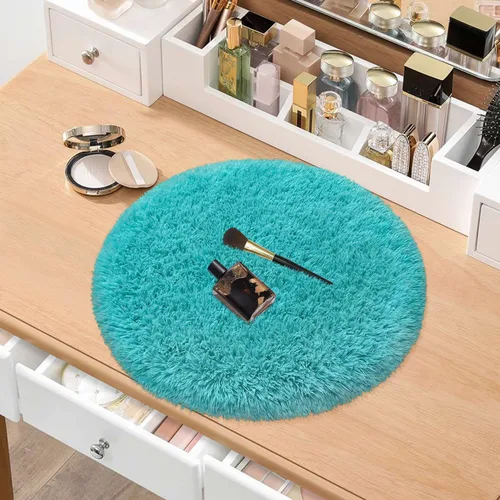 Miniatura 3 de Alfombra circular pequeña para dormitorio, 2 x 2 pies, color azul, para decoración de habitación de niños, redonda esponjosa para guardería