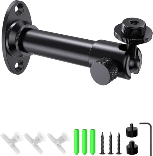 Soporte de pared para micrófono con mini cabezal de bola giratorio, soporte de pared de micrófono con soporte de brida, adaptador de soporte de