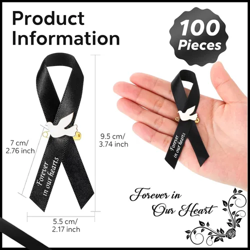 Miniatura 2 de Geosar 100 piezas de lazos de cinta de paloma para funeral conmemorativo, pines de lazos conmemorativos para servicio funerario, lazos