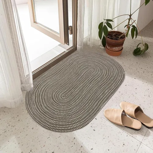 Miniatura 15 de USTIDE Alfombra trenzada, ovalada de cuerda de algodón, lavable a mano, alfombra de cuerda suave para entrada, cocina, baño, mesita de noche, Verde