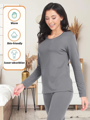 Miniatura 5 de URATOT Conjunto de 3 conjuntos de ropa interior térmica para mujer, con forro polar, ropa interior térmica, capa base para mujer, invierno frío