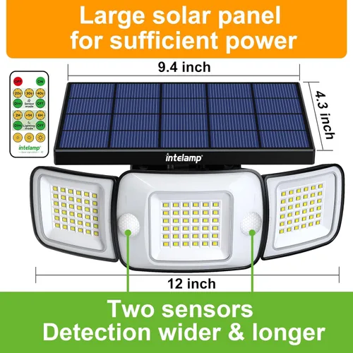 Miniatura 5 de intelamp Luz de inundación solar para exteriores, impermeable, 6000 mAh, 1200 lúmenes, luces Sesnsor de doble movimiento, detección de 180°, control