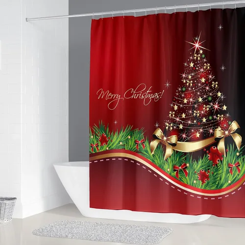 Miniatura 2 de Juego de cortinas de ducha de Navidad para decoración de baño, cortina de ducha de árbol de Navidad, copos de nieve, cortinas de tela impermeable