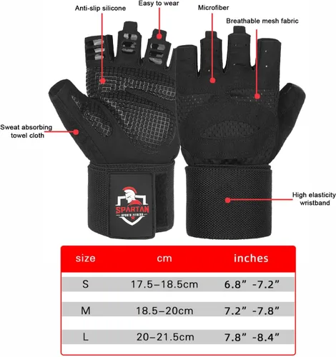 Miniatura 3 de Spartan Guantes de entrenamiento de gimnasio con soporte para muñeca para hombres y mujeres, protección completa de la palma, agarre antideslizante