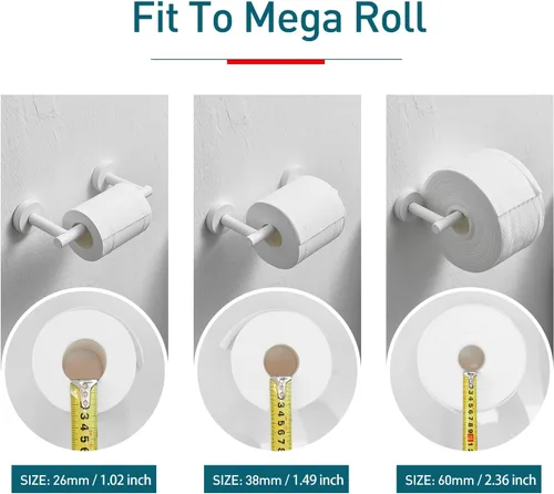 Miniatura 4 de POKIM Soporte de papel higiénico blanco de cerámica con pivote flexible para baño, montado en la pared, de metal, rollo jumbo de tejido, SUS 304
