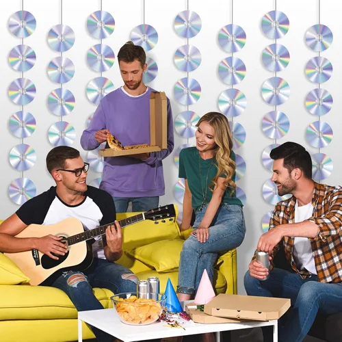 Miniatura 5 de Pancartas de CD disco retro de los años 90, recortes de papel, colgantes en remolino, techo Y2K principios de los años 2000, decoraciones de fiesta