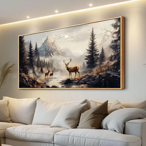 KELIYUAN Lienzo decorativo de pared para sala de estar, decoración de pared grande para dormitorio, pintura de paisaje de alce, montaña, fotos,