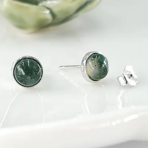 Miniatura 45 de Pendientes naturales de 0.236 in con chapado en oro blanco sobre plata de ley, bisel cabujón de piedras preciosas regalo de joyería para ella