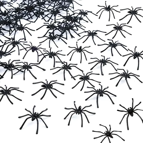 BAINFE 100 arañas de plástico realistas de Halloween, arañas falsas negras, pequeños juguetes de araña para broma casa embrujada, suministros de