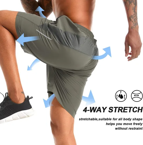 Miniatura 3 de Souke Sports Pantalones cortos de entrenamiento 2 en 1 para hombre, 7 pulgadas, secado rápido, pantalones cortos atléticos para gimnasio, bolsillos