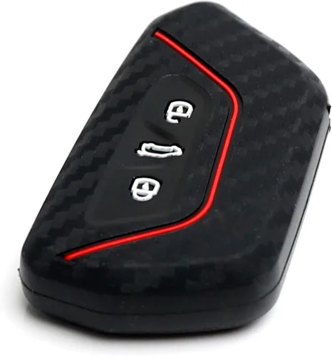 Miniatura 8 de iJDMTOY Funda para llavero de silicona suave con patrón de fibra de carbono negra con rayas rojas compatible con Volkswagen MK8 Golf/GTI ID 4, Skoda