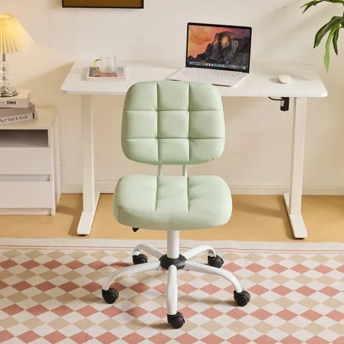 Miniatura 13 de VINGLI Silla de escritorio compacta y pequeña, linda silla sin brazos con ruedas, silla de tocador con respaldo bajo, silla de tarea ajustable