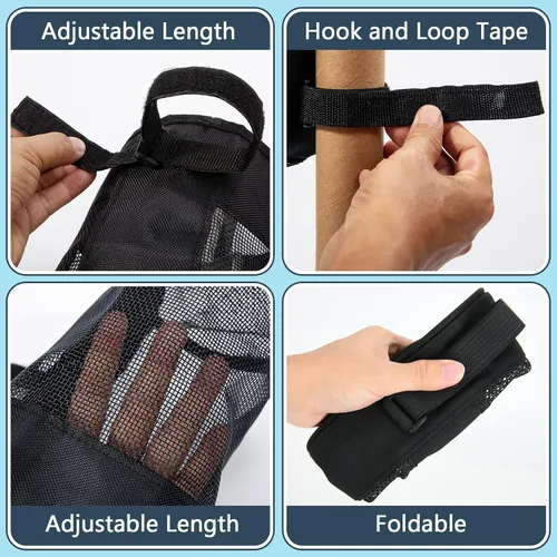Miniatura 3 de Soporte de bola de pickleball ajustable, bolsa de malla de nailon para colgar, cesta de almacenamiento plegable con capacidad para 6-8 bolas, cierre