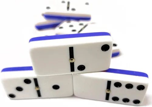 Miniatura 4 de Marion & Co. Dominó Doble Seis 6 Fichas de Dos Tonos Azul y Blanco Tamaño Profesional Jumbo de Torneo con Giradores en Bolsa de Terciopelo Negro Dos