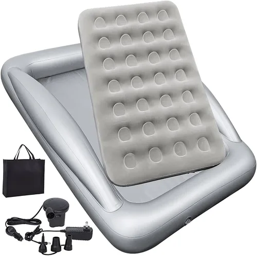 Miniatura 9 de Cama de viaje inflable para niños Fahuac, juego de colchón de aire para niños pequeños, cama hinchable portátil con barandillas y bomba eléctrica