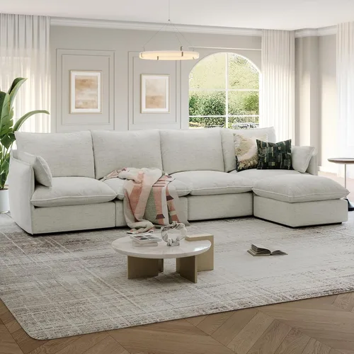 Miniatura 22 de Cloud - Sofá modular modular con relleno de plumón, sofá biplaza con respaldo alto y otomana, moderno sofá modular con funda extraíble, gris oscuro