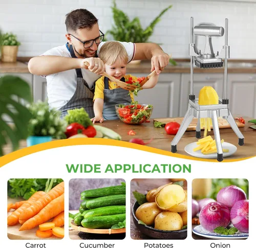 Miniatura 6 de Cortadora comercial de verduras y cortador de papas fritas de acero inoxidable - Incluye 3 tamaños de cuchillas (1/2", 3/8", 1/4") - Perfecto