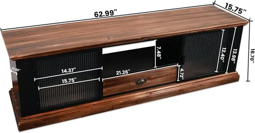 Miniatura 4 de CONSDAN StoneCreek - Juego de mesa de abeto de 4 piezas, madera de abeto maciza, incluye soporte de TV de 65 pulgadas, mesa de café y dos mesas