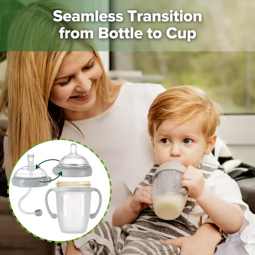 Miniatura 3 de haakaa Vaso con popote con peso para niños de 6 meses de edad, vaso de silicona con peso para sorber de leche, botella de agua para bebé con cepillo