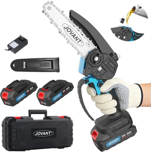 Mini motosierra inalámbrica de 6 pulgadas, potente sierra de poda eléctrica de mano de 880 W con bloqueo de seguridad, 2 baterías, cortador de ramas